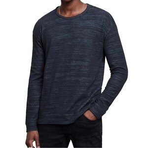 JOHN VARVATOS - Mens Long Sleeve Textured Crewneck Tee Shirt - Blue, Medium